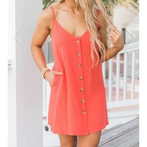 Pink Lily “Hold You Dear” Coral sundress w buttons